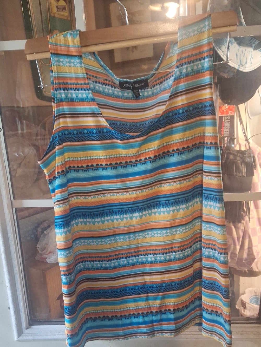 Slinky Brand Striped Tank Top in Teal, Yellow & Orange